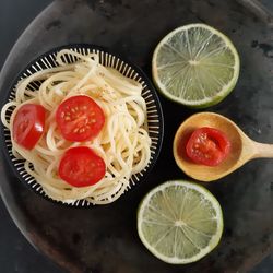 High angle view of fruits in bowl