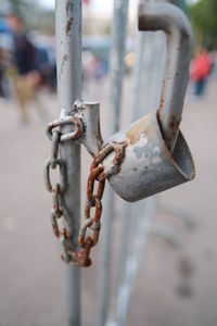 Close-up of padlock on chain