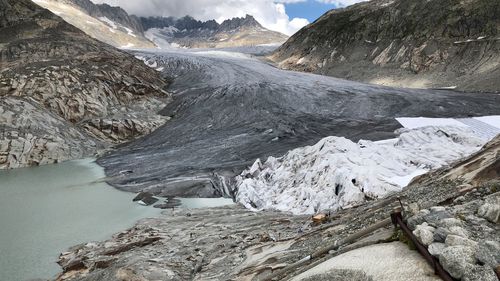 Scenic view of snowcapped mountains against sky in belvedere at furka pass switzerland