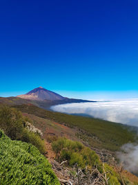 Scenic view of landscape against clear blue sky