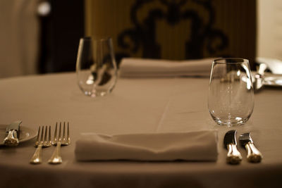 Wine glasses on table in restaurant