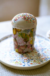 Close-up of dessert in plate on table