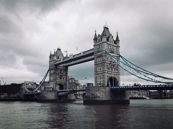 View of bridge over river against cloudy sky