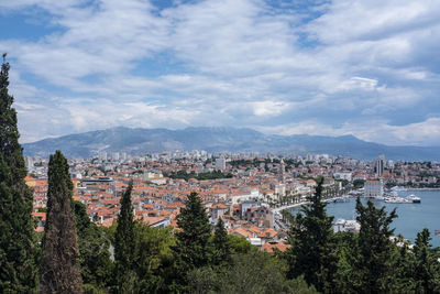 High angle view of buildings in city