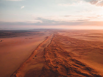 Scenic view of beach against sky during sunset