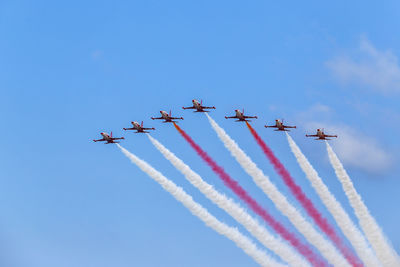 Low angle view of airshow against sky