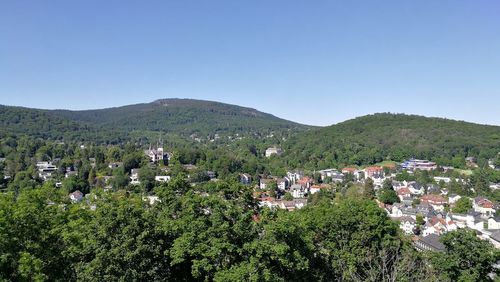 Scenic view of townscape against clear sky