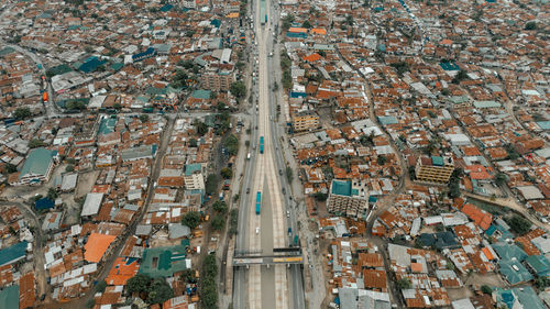 High angle view of buildings in city