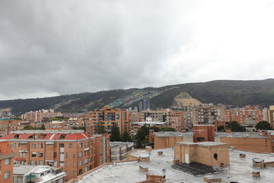 Buildings in town against sky