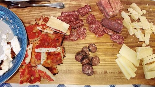 High angle view of food on table