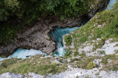 Stream flowing through rocks in forest