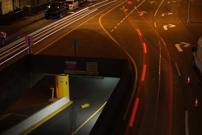 Light trails on road at night