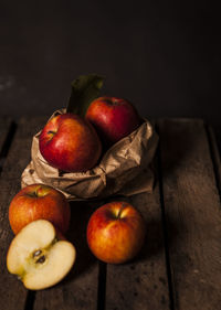 High angle view of apples on table