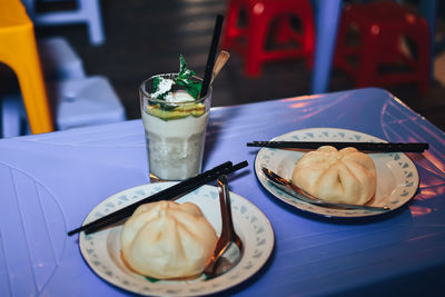 Close-up of drink served on table