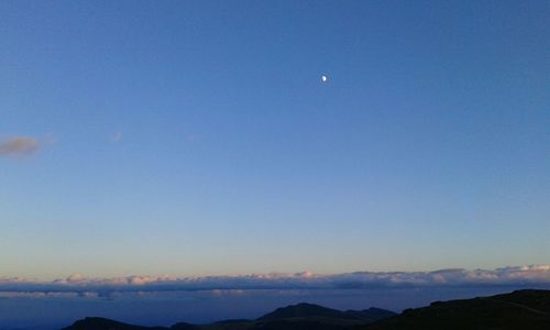 Scenic view of mountains against clear blue sky