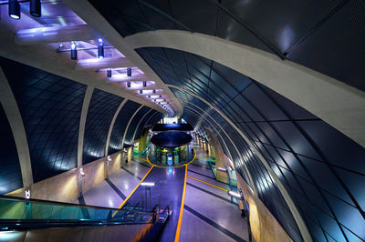 Interior of illuminated subway station