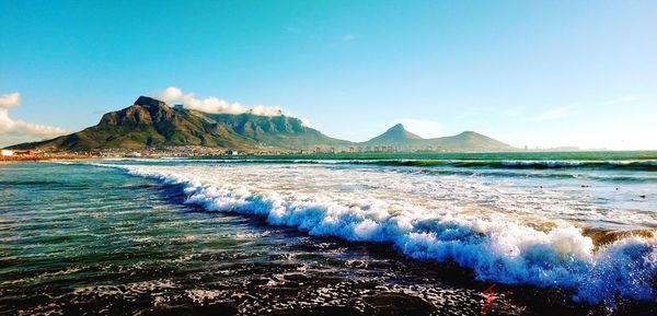 Scenic view of sea against blue sky