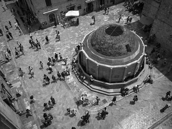 High angle view of crowd in old town