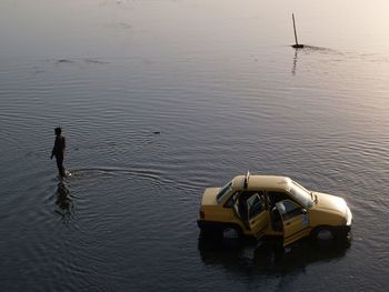 High angle view of boat in lake