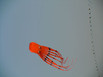 Low angle view of umbrella against clear sky