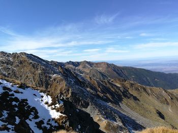 Scenic view of snowcapped mountains against sky