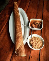 High angle view of breakfast on table