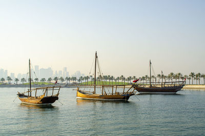 Traditional wooden dhows in doha, qatar.