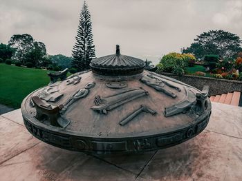 High angle view of historical building against sky