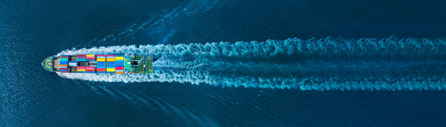 High angle view of boat in sea