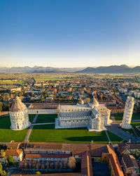 High angle view of townscape against clear sky