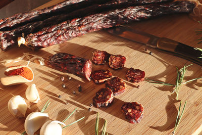 High angle view of food on table