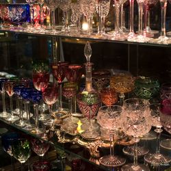 View of wine glasses at night