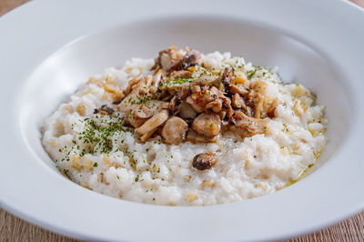 High angle view of meal served in bowl