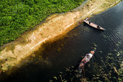 High angle view of boat in sea