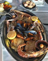 High angle view of seafood in plate