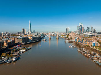 Aerial panoramic cityscape view of london and the river thames