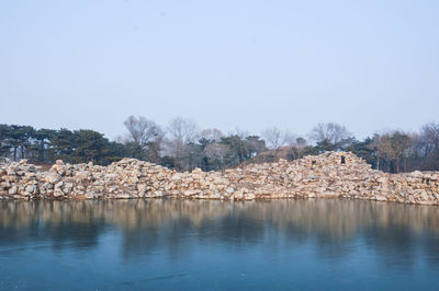 Scenic view of lake against clear sky