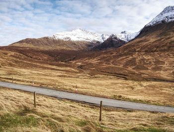 Road at famous glencoe pass and a82 road in the highlands of scotland, from high above,