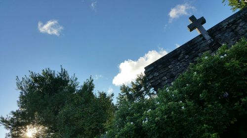 Low angle view of building against blue sky