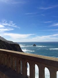 Scenic view of sea against blue sky