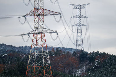 Low angle view of electricity pylon against sky