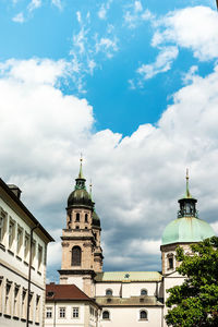 Low angle view of church against cloudy sky