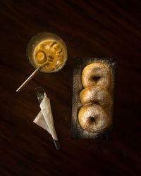 High angle view of breakfast on table