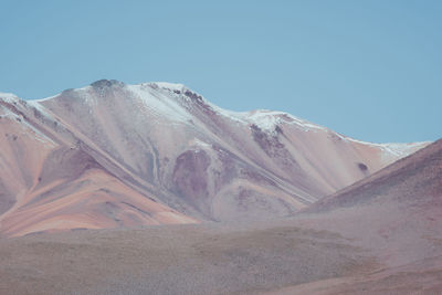 Scenic view of snowcapped mountains against clear blue sky