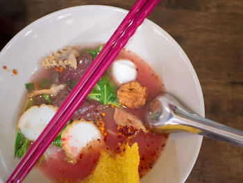 High angle view of breakfast served on table