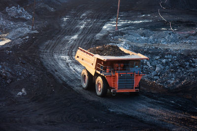 High angle view of truck at construction site