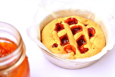 High angle view of breakfast served on table