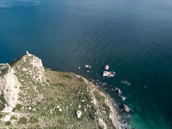 High angle view of rocks on beach