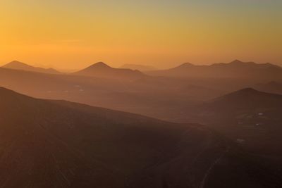 Scenic view of mountains against sky during sunset