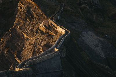 High angle view of rock formation on road